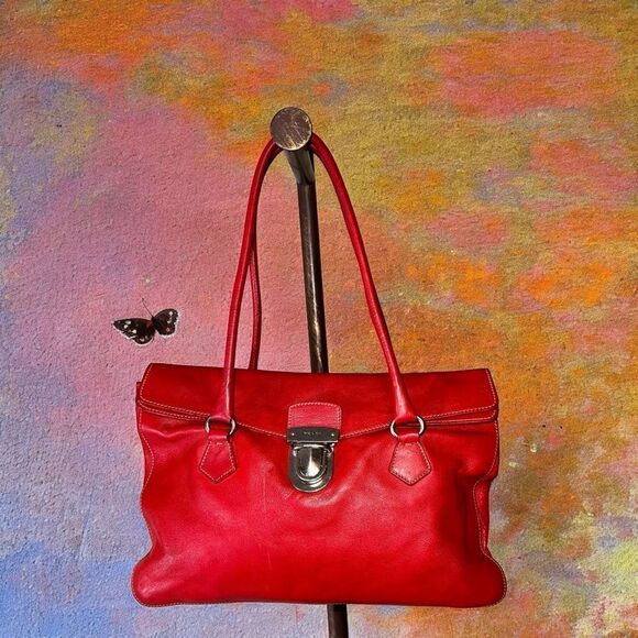 Prada Vintage Red Calf Leather Shoulder Bag. 12” X 8” X 4” Authentic - Picture 1 of 16